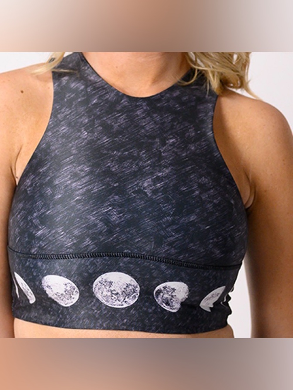 Yoga Democracy Moon Phase Free Range Sports Bra | Size L | High Neck Eco Activew